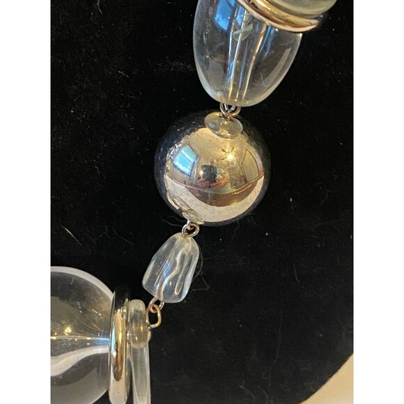 Vintage Chicos Clear & Silver Beaded Necklace With Chunky Chain & Orb Accents 36 - Picture 5 of 8